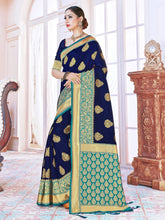 Stunning Navy Blue Banarasi Art Silk Woven Saree